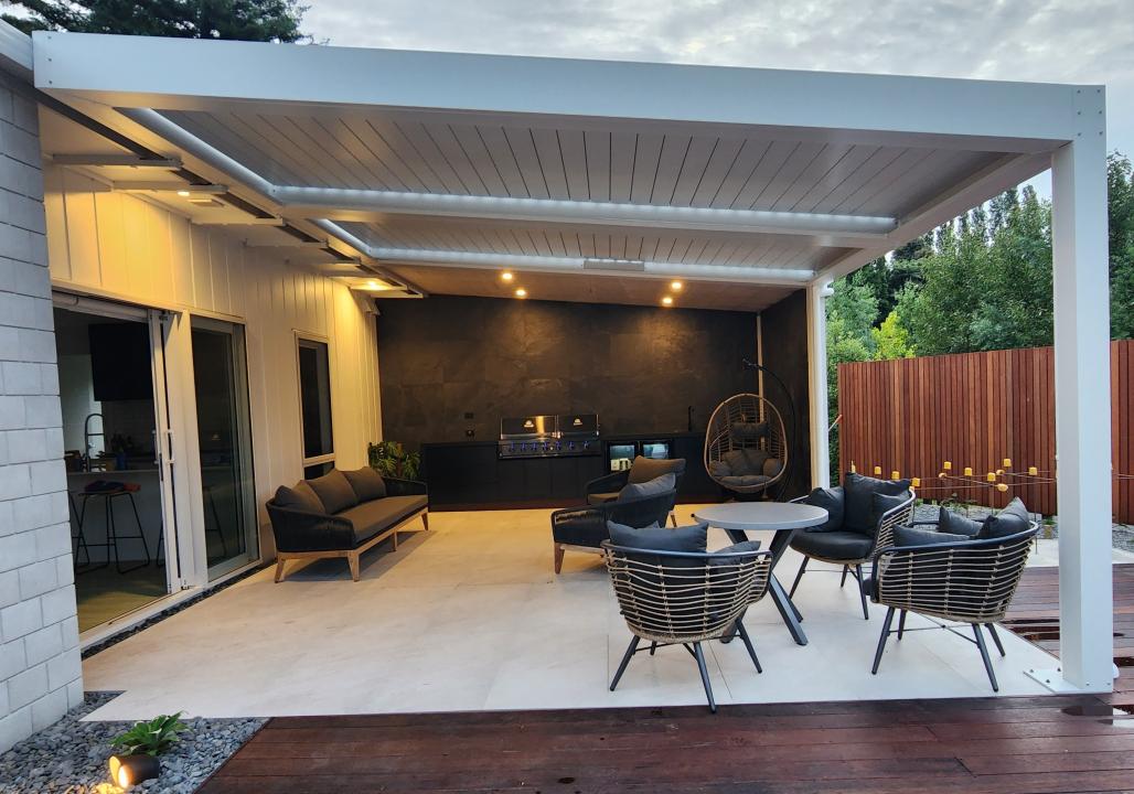 Double bank Louvre Roof attached to house Pacific Outdoor Solutions